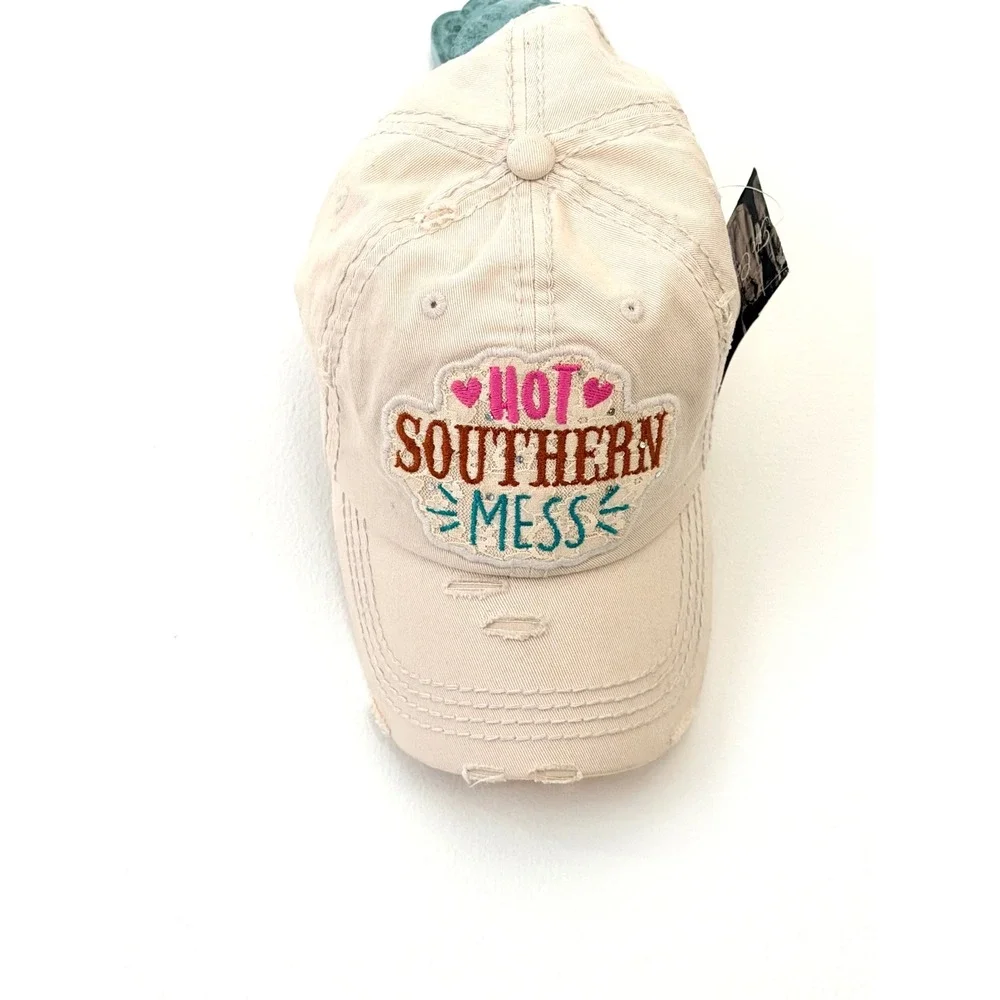 KBETHOS Hot Southern Mess Distressed Baseball Cap Beige Vintage Adjustable Hat
